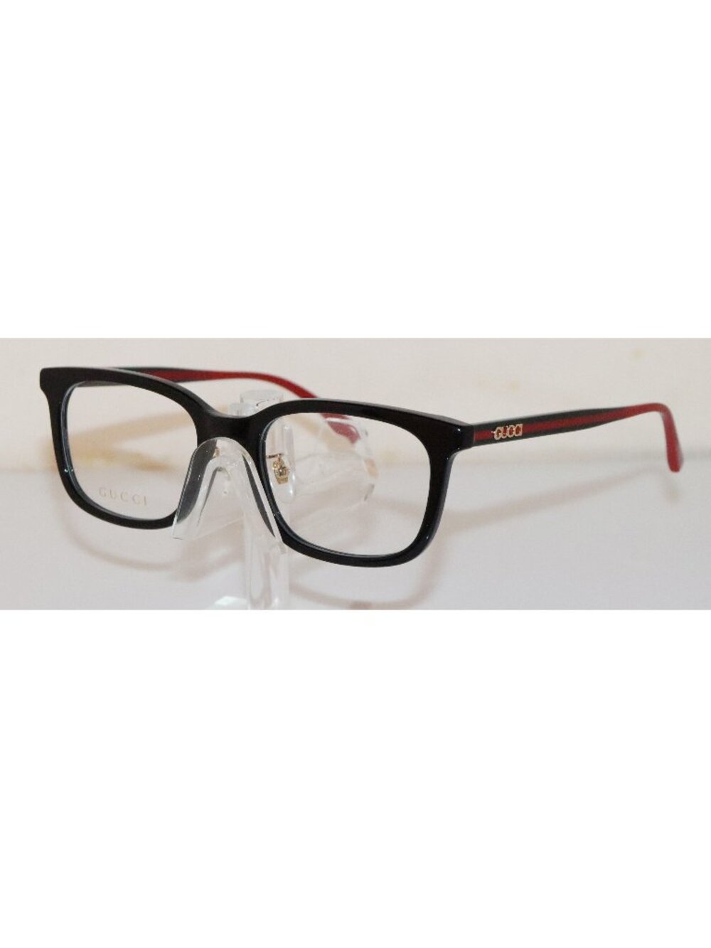 New Gucci unisex Black and Red rectangular Eyeglasses 53-19-145